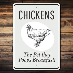 Chickens The Pet That Poops Breakfast Sign, Funny Chicken Sign, Chicken Lover, Funny Chicken Decor, Funny Chicken Gift - Quality Metal Sign