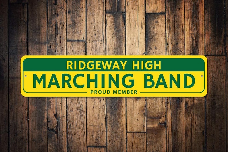 Band Marching Sign, Band Member Gift, Custom School Name Sign, Gift for Music Lover, Metal Musician Decor - Quality Aluminum Band Decoration image 1