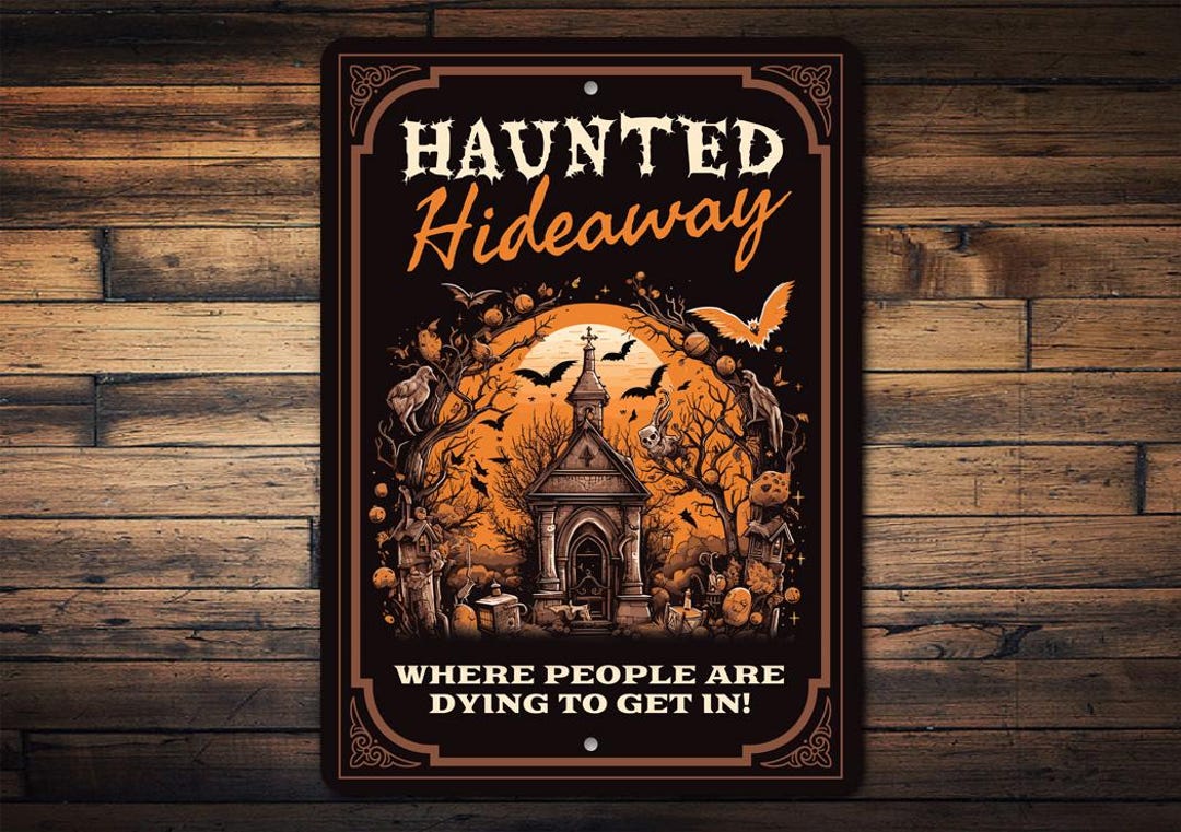 Haunted Hideaway Sign, Haunted Graveyard Decor, Halloween Wall Decor ...