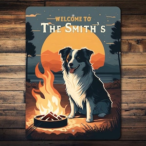 Personalized Fire Pit Outdoor Sign, Australian Shepherd Owner, Custom Family Name Sign, Aussie Lover Gift, Custom Dog Breed Sign, Metal Sign
