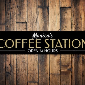 Coffee Station Sign Decor, Open 24 Hours Sign, Java Kitchen Decor, Custom Barista Sign, Coffee Station Gift for Barista -Quality Aluminum