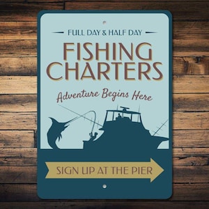 Placa para barcos de pesca, Placa para pesca em alto mar, Presente para pescador, Presente para amantes de peixes, Placa para barco de pesca, Decoração para pesca, Barcos de pesca de alumínio de qualidade