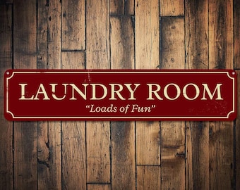 Plaque Vintage En Métal The Laundry Room Loads Of Fun - Décoration Murale Aluminium