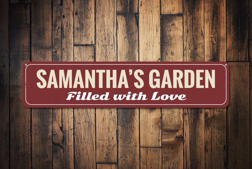 Filled With Love Garden Sign, Personalized Gardener Name Gift, Custom Flower Vegetable Garden Lover Decor - Quality Aluminum Decorations