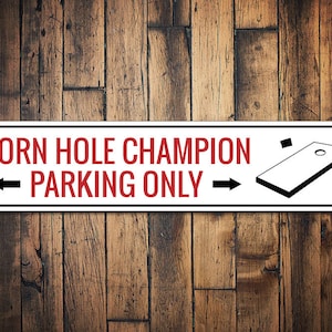 Plaque de stationnement Champion Corn Hole, flèches personnalisées, cadeau pour le gagnant du jeu de fête, décoration homme des cavernes en métal - Plaques de hockey en aluminium de qualité