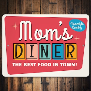 Moms Diner Sign, Diner Decor, Cute Diner Sign, Moms Kitchen, Kitchen Decor, Custom Kitchen, Custom Diner, Metal Sign, Quality Metal Sign