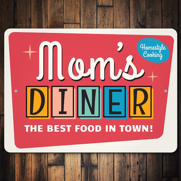 Moms Diner Sign, Diner Decor, Cute Diner Sign, Moms Kitchen, Kitchen Decor, Custom Kitchen, Custom Diner, Metal Sign, Quality Metal Sign