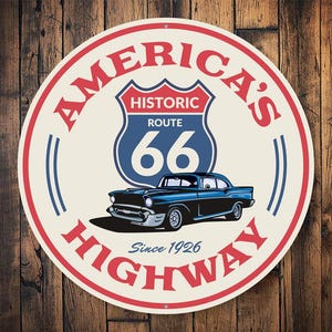 Americas Highway, Americas Road, Route 66, Road Sign, Famous Route 66, Route 66 Road, Road Sign Decor, Dads Garage, Man Cave - Metal Sign