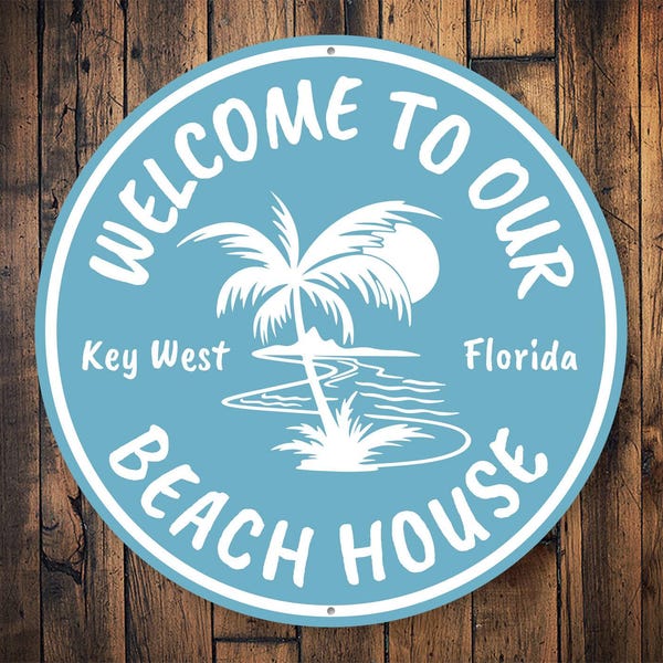 Welcome To Our Beach House, Beach House, Beach Decor, Ocean Front House, Ocean Living, Beach Decor, Beach Lovers  - Metal Sign