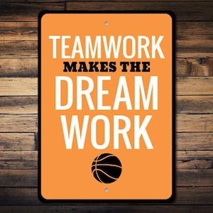 Teamwork Sign, Teamwork Phrase Sign, Teamwork Decor, Locker Room Sign, Locker Room Decor, Basketball Team Gift, Dream Works, Quality Metal