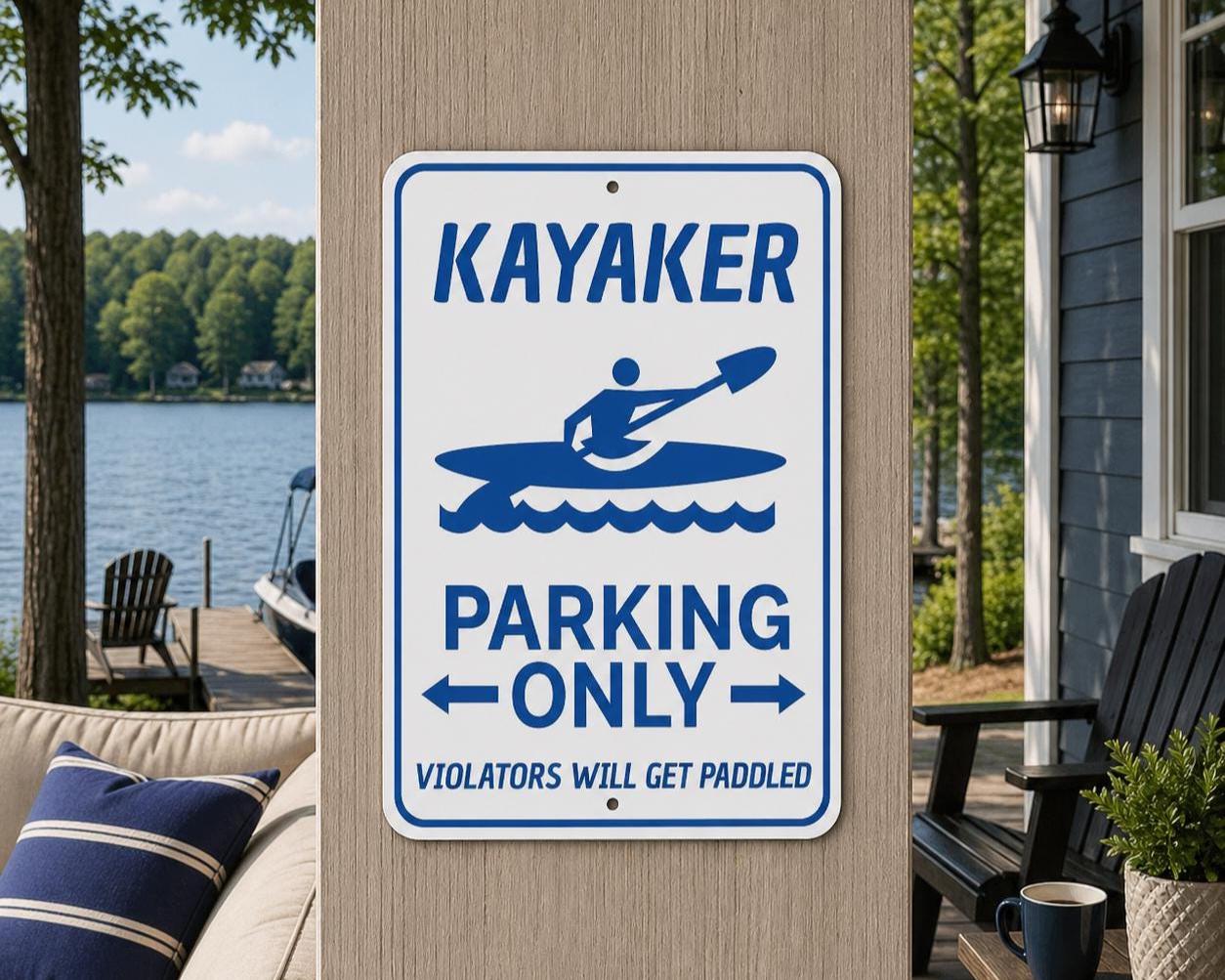 Kayaking Sign Kayaker Parking Only Metal Sign, Funny Kayak Sign, Kayaking Wall Art ...