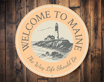 Maine Welcome Sign, Maine State Decor, Lighthouse Decor, Maine Entry Sign, Main House Gift, Maine Home Decor, Maine Wall Decor - Metal Sign