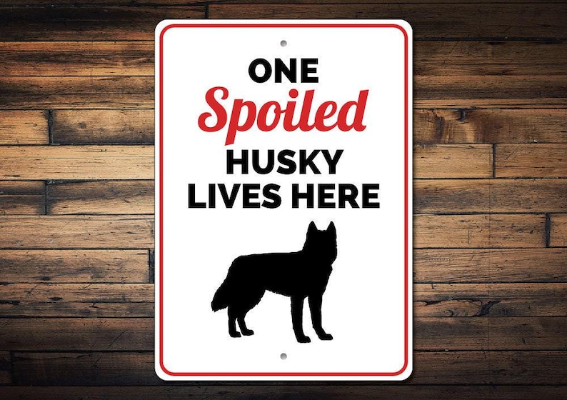 Husky Sign, Husky Gift, Husky Decor, Husky Owner Gift, Husky Lover Sign, Grey Husky, Husky Lives Here Sign, Spoiled Dog Sign, Quality Metal image 1