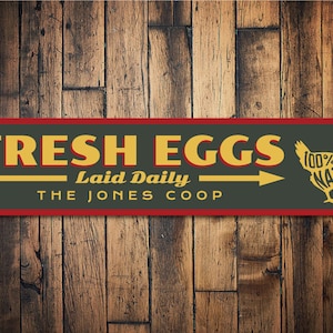 Fresh Egg Location, Local Fresh Egg, Chicken Egg Lovers, Sign For Chicken, Chickens, Pet Chicken Sign, Local Eggs - Quality Aluminum Signs