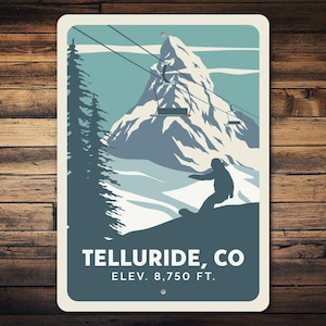 Telluride Sign, Elevation Sign, Slope Sign, Mountain Sign, Skiing Lovers Gift, Skiing Decor, Ski Lodge Sign, Ski Resorts, Quality Metal Sign