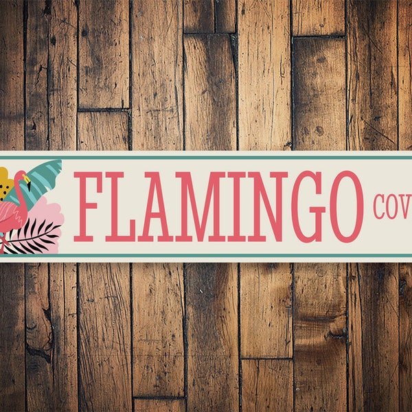 Flamingo Cove Schild, individuelles Flamingo Schild, Flamingo Dekor, personalisierte Geschenke, Flamingo Geschenke, Strandhaus Schild, Wohndekoration, Metallschild