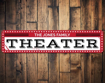 Theater Sign, Personalized Family Name Sign, Man Cave Sign, Custom Movie Theater Decor, Open Theater, Metal Basement Sign - Quality Aluminum