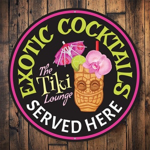 Exotic Cocktails, Cocktail Decor, Tiki Cocktails, Tiki Drinks, Tiki Life, Tiki Hut Decor, Tiki Decor, Tiki, Beach Tiki Sign  - Metal Sign