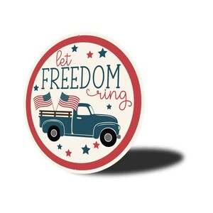 Let Freedom Ring Sign, 4th Of July Patriotic Wreath Sign, Independence Day, American Flag Decor, Patriotic Round Metal Sign, Freedom Gifts image 4