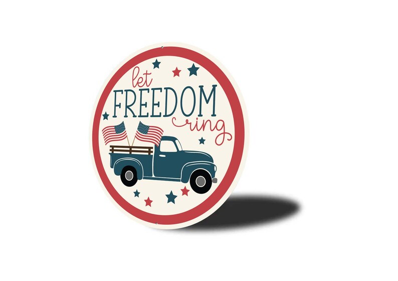 Let Freedom Ring Sign, 4th Of July Patriotic Wreath Sign, Independence Day, American Flag Decor, Patriotic Round Metal Sign, Freedom Gifts image 4