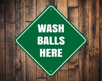 Panneau de lavage des balles ici, panneau de golf drôle, cadeau de golf, lavage de balles de golf, cadeau de chambre de golf, balles propres ici, cadeau de golf drôle, panneaux de golf