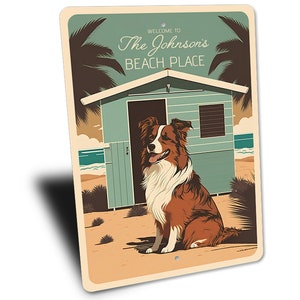 Australian Shepherd Schild, individuelles Strandhaus Dekor, individuelles Willkommensschild mit Familienname, Aussie Mom Hundeliebhaber Geschenk, Wohnkultur Geschenk, Metallschild Bild 3