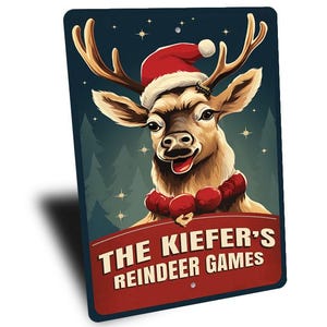 Rentier Spiele, Ferienspiele, Weihnachtsspiele, Weihnachten Willkommen, Rentier Schild, Weihnachten Rentier, Dekor für Weihnachten - Metallschilder Bild 2