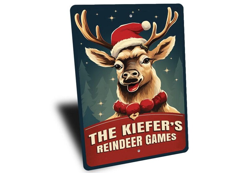 Rentier Spiele, Ferienspiele, Weihnachtsspiele, Weihnachten Willkommen, Rentier Schild, Weihnachten Rentier, Dekor für Weihnachten - Metallschilder Bild 2