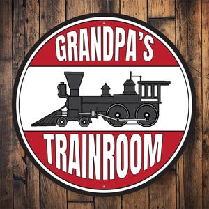 Custom Train Room, Train Room Sign, Dads Train Room, Train Lovers, Train Decor, Train Man, Train Owner, Train Station - Metal Round Sign