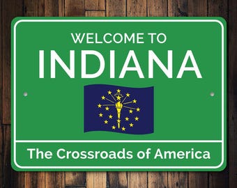 Znak Indiana, Znak drogowy Indiana, Stan Hoosier, Znak Indianapolis, Znak drogowy stanowy, Dekoracje stanowe, Dekoracje miejskie, Skrzyżowanie Ameryki - Metal