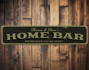 Bar Sign, Personalized Home Bar We're Glad You're Here Sign, Custom Bar Name Sign, Metal Beer Sign, Bar Decor - Quality Aluminum Decor Signs