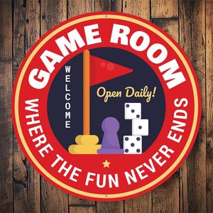 Game Room Welcome Sign, Game Room Decor, Game Room Door Sign, Kids Game Room Sign, Gamer Gift, Home Decor, Man Cave Decor - Round Metal Sign