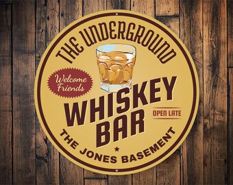 Letrero de bar de whisky subterráneo, decoración de bar de whisky, decoración de pared de bar, ideas de regalo de bar, decoración de cueva de hombre, letrero de bar personalizado - Letrero de metal de calidad