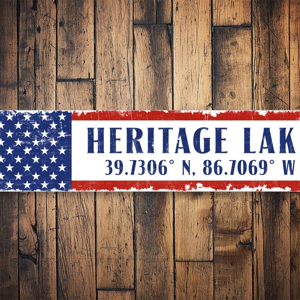 Custom Lake Name Sign, Vintage Lake Sign, Custom Metal Sign, Location Sign Decor, Decor For American, Lat And Long Sign, Custom Sign Decor