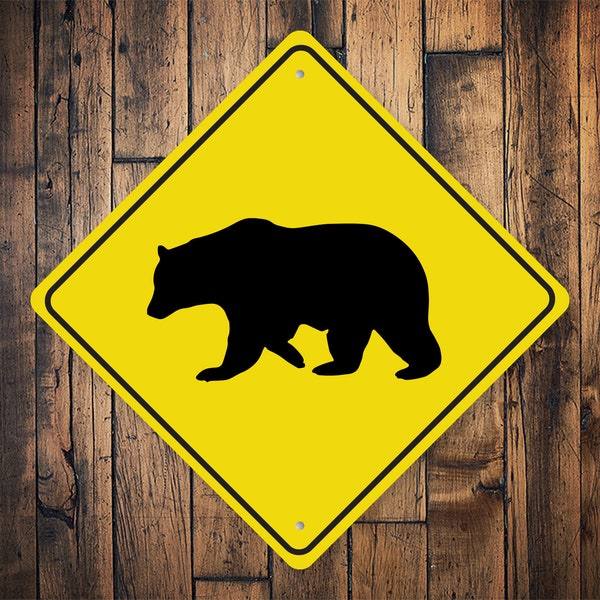 Bear Crossing Sign, Bear Crossing, Bear Crossing Diamond Sign, Bear, Sign For Bear Area, Bear Gift, Bear Area Warning, - Quality Metal Sign