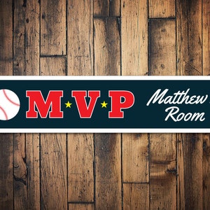 Baseball Sign, Custom MVP Baseball Lover Sign, Personalized Metal Children Kid Room Sign, Kid Bedroom Decor, MVP Signs - Quality Aluminum