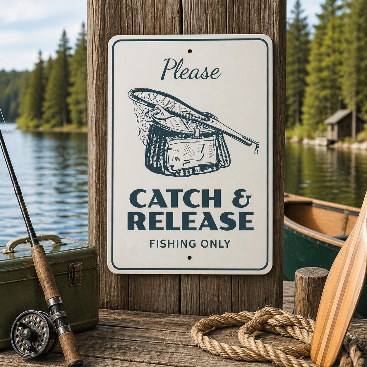 Catch and Release Fishing Only Metal Sign, Fishing Sign, Fisherman
