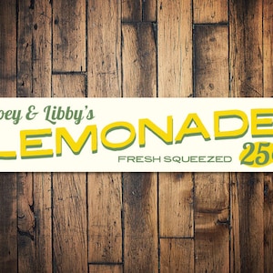 Lemonade Sign, Personalized Fresh Squeezed 25 Cents Kid Name Room Sign, Custom Lemonade Stand Playroom Sign - Quality Aluminum Lemonade Sign