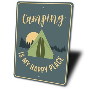 Letrero "Mi lugar feliz", Letrero "Acampada feliz", Decoración para la vida campista, Letrero de regalo para acampar, Decoración de campamento, Letrero campestre, Letrero de metal, Metal de calidad imagen 4