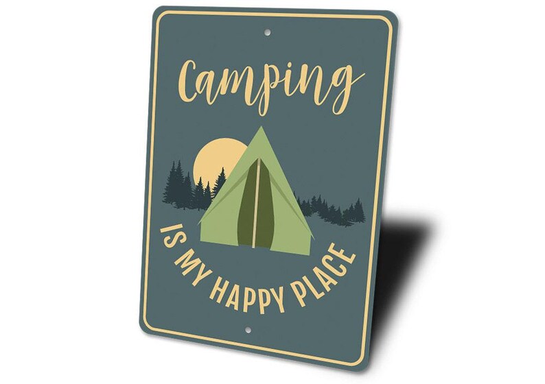 Letrero "Mi lugar feliz", Letrero "Acampada feliz", Decoración para la vida campista, Letrero de regalo para acampar, Decoración de campamento, Letrero campestre, Letrero de metal, Metal de calidad imagen 4