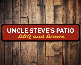 Patio Sign, BBQ Brews Sign, BBQ Sign, Custom BBQ Decor, Brews Sign, Patio Decor, Patio Gift, Housewarming Gift - Quality Aluminum Uncle Sign