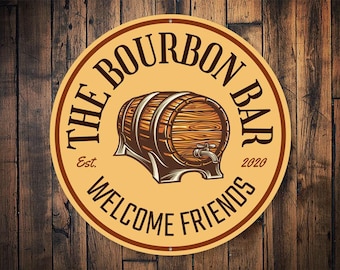 Placa do Bourbon Bar - Arte de parede de barril de uísque - Decoração rústica para bar - Presente de bourbon para caverna do homem - Placa do Speakeasy Whiskey Lounge