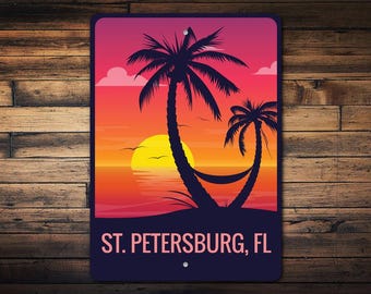 St Petersburg FL Sign, Custom Beach Sign, Florida Sunset, Beach Decor, Beach Gifts, Beach House Sign, Home Decor, Quality Metal Sign