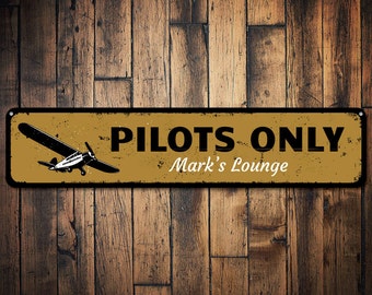Cartello solo piloti, regalo pilota, arredamento lounge hangar, cartello aereo in metallo, cartello aereo personalizzato, arredamento aviazione, solo piloti - alluminio di qualità