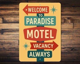Welcome To Paradise Motel Vacancy Always Sign, Retro Motel Decor, Summer Wall Decor, Beach House Sign, Vacation Wall Sign - Metal Sign