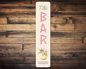 Letrero metálico para bar Tiki: decoración de pared para bar tropical, letrero vertical para bar Tiki, decoración de patio isleño, regalo para bar Tiki
