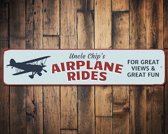 Airplane Rides Sign, Custom Pilot Name Gift, Personalized Aviation Lover Man Cave Decor, Metal Hangar Decor, Air Signs - Quality Aluminum