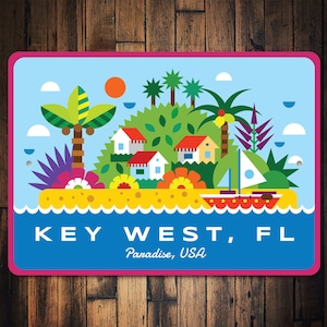 Enseigne d'art mural personnalisée de Key West, enseigne de Key West, Key West Paradise en Floride, décoration de maison de plage, enseignes de l'île, décoration d'intérieur, enseigne en métal de Floride