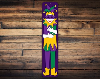 Mardi Gras Jester Sign - Vertical Metal Decor for Fat Tuesday & Porch, Unique Gifts, Mardi Gras Decorations, Jester Theme Metal Sign