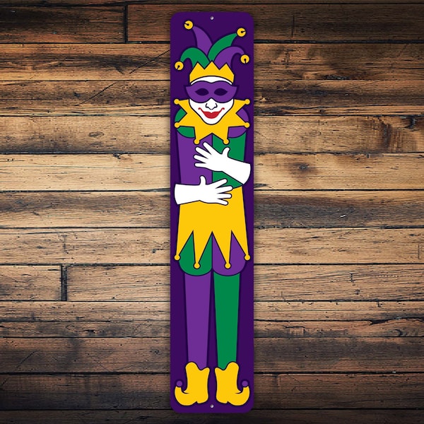 Mardi Gras Jester Sign - Vertical Metal Decor for Fat Tuesday & Porch, Unique Gifts, Mardi Gras Decorations, Jester Theme Metal Sign